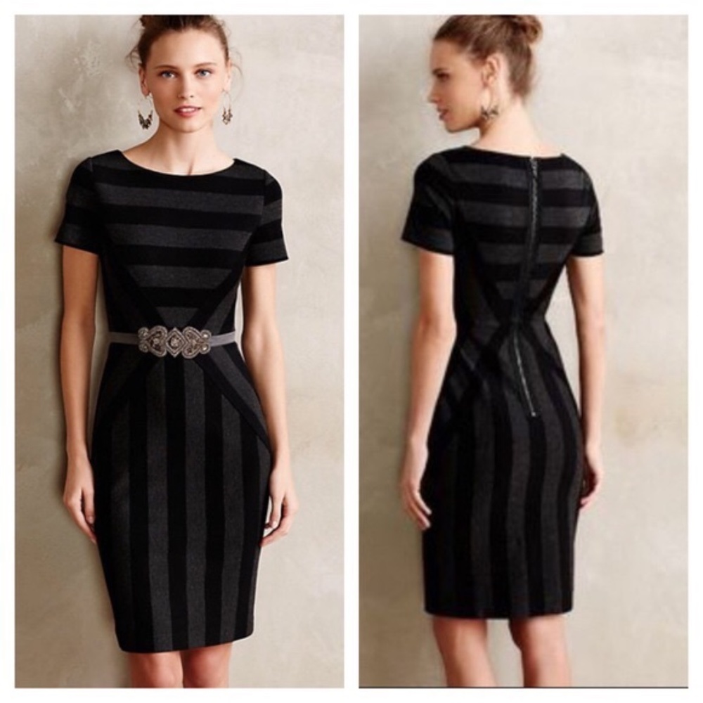 Anthropologie Maeve Black & Grey Geoplane Pencil Dress